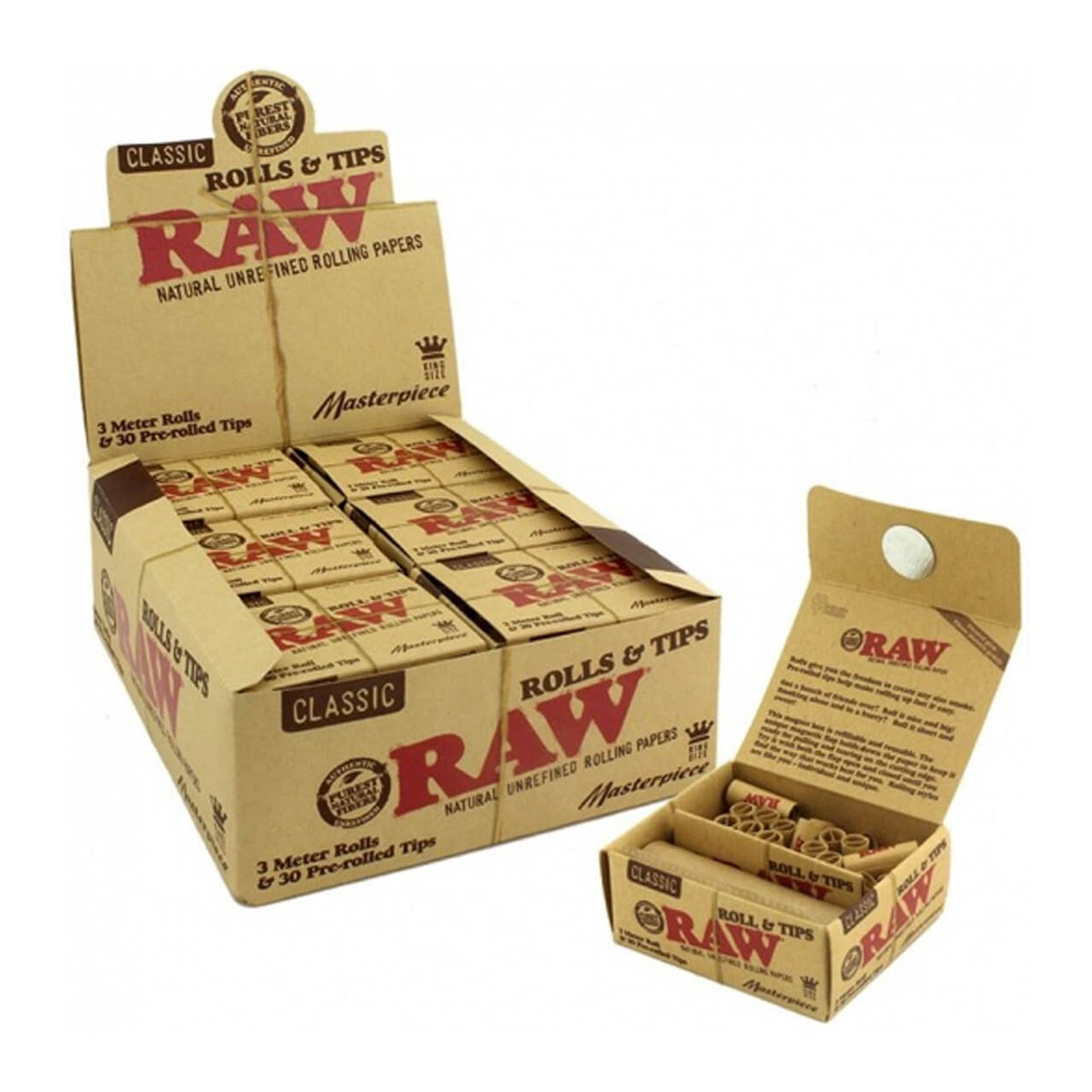 RAW 3 meter rull med pre-rolled filter tips kartong