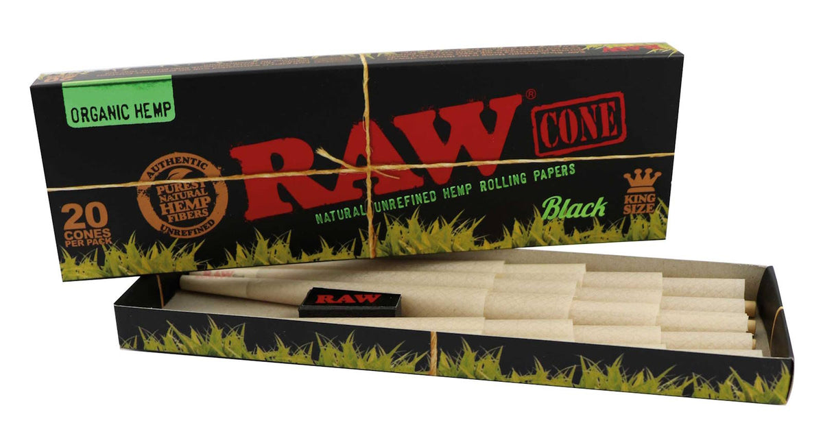 RAW Black Organic Cone 20pk King Size – Ferdigrullede cones