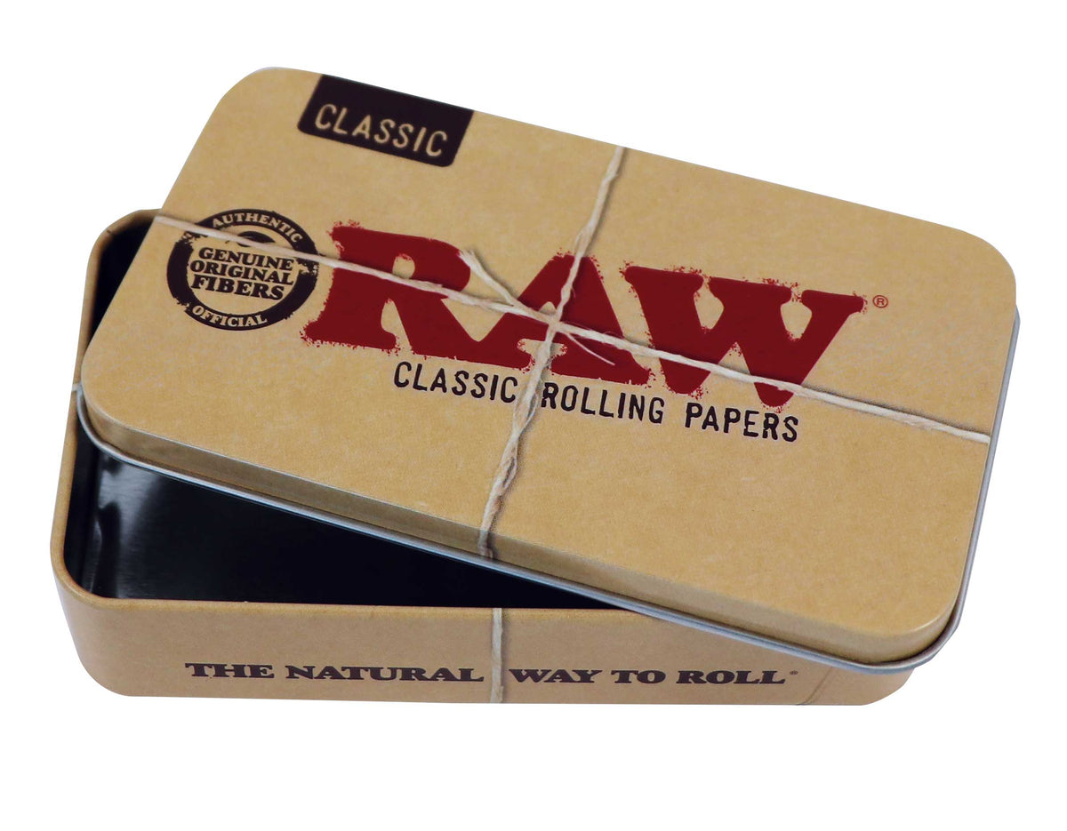 RAW Tin Case kompakt metallboks med RAW-trykk